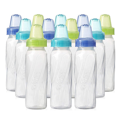 Classic Tinted Plastic Standard Neck Bottles for Baby, Infant and Newborn - Teal/Green/Blue, 8 Ounce (Pack of 12)