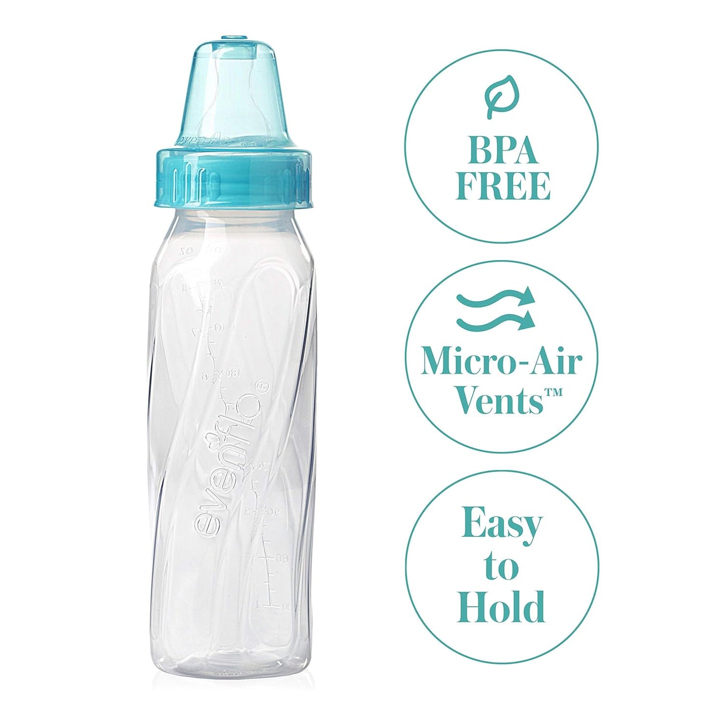 Classic Tinted Plastic Standard Neck Bottles for Baby, Infant and Newborn - Teal/Green/Blue, 8 Ounce (Pack of 12)