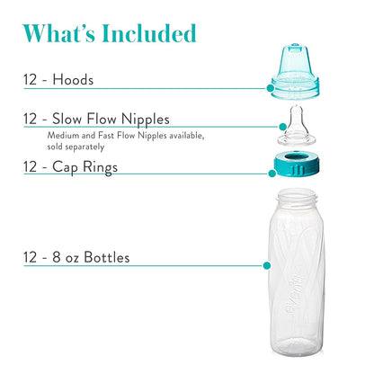 Classic Tinted Plastic Standard Neck Bottles for Baby, Infant and Newborn - Teal/Green/Blue, 8 Ounce (Pack of 12)