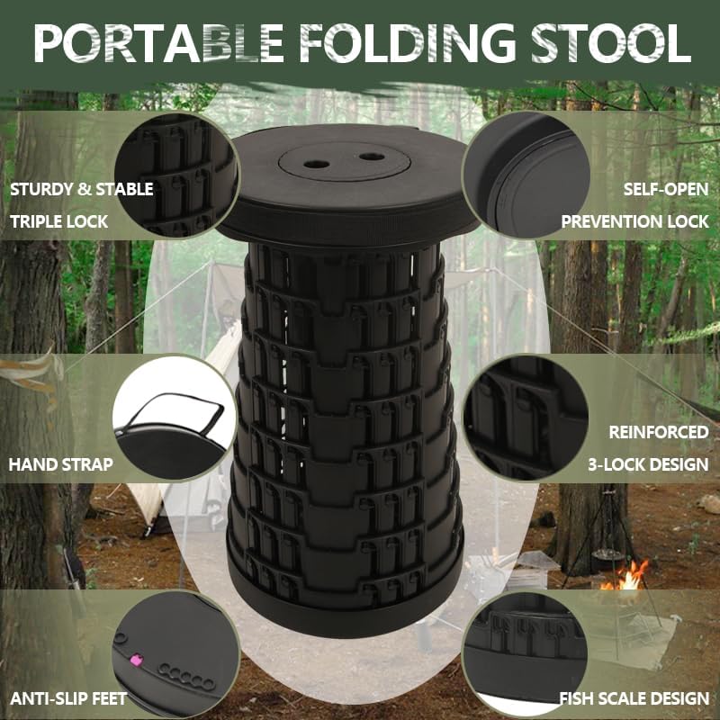 Collapsible Stool for Adults, Portable Folding Camping Seat, 500lbs