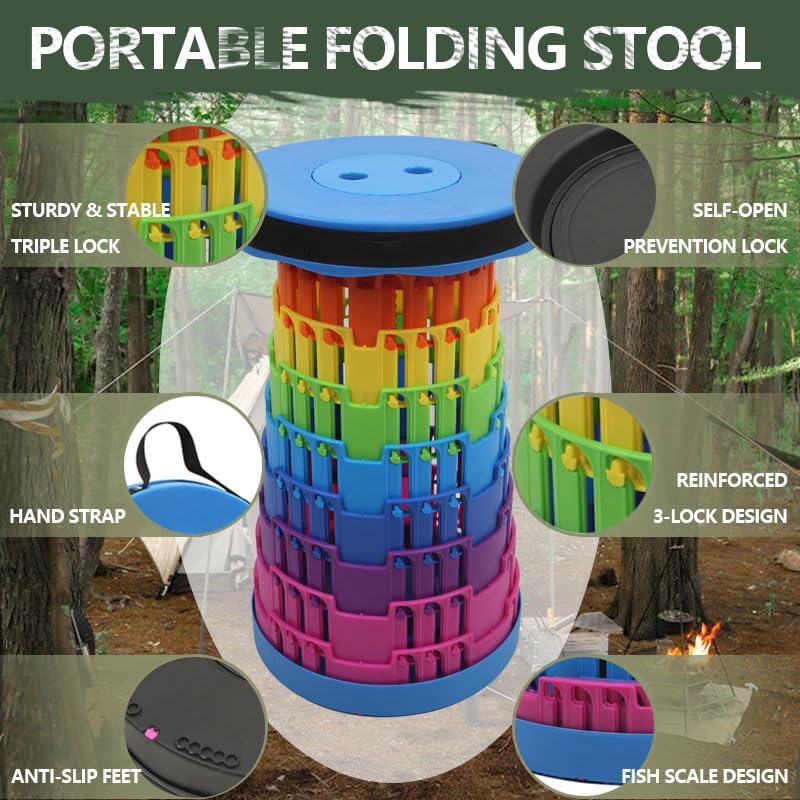Collapsible Stool for Adults, Portable Folding Camping Seat, 500lbs