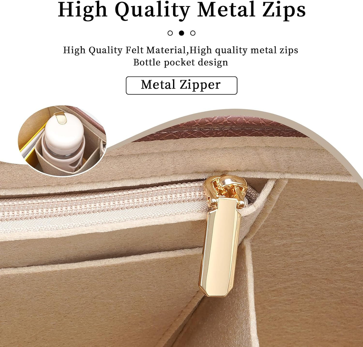 Felt Purse Organizer Insert for Longchamp Le Pliage M Bag, Handbag Leather edge Longchamp Organizer Insert with Cup Holder Tote Organize(Beige, Medium)