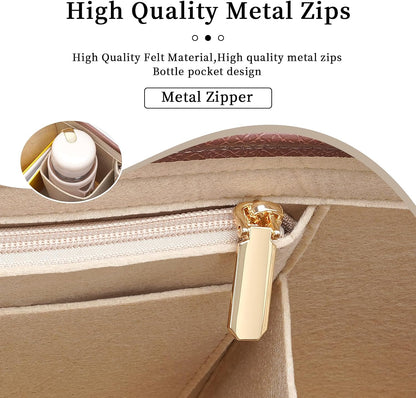 Felt Purse Organizer Insert for Longchamp Le Pliage M Bag, Handbag Leather edge Longchamp Organizer Insert with Cup Holder Tote Organize(Beige, Medium)