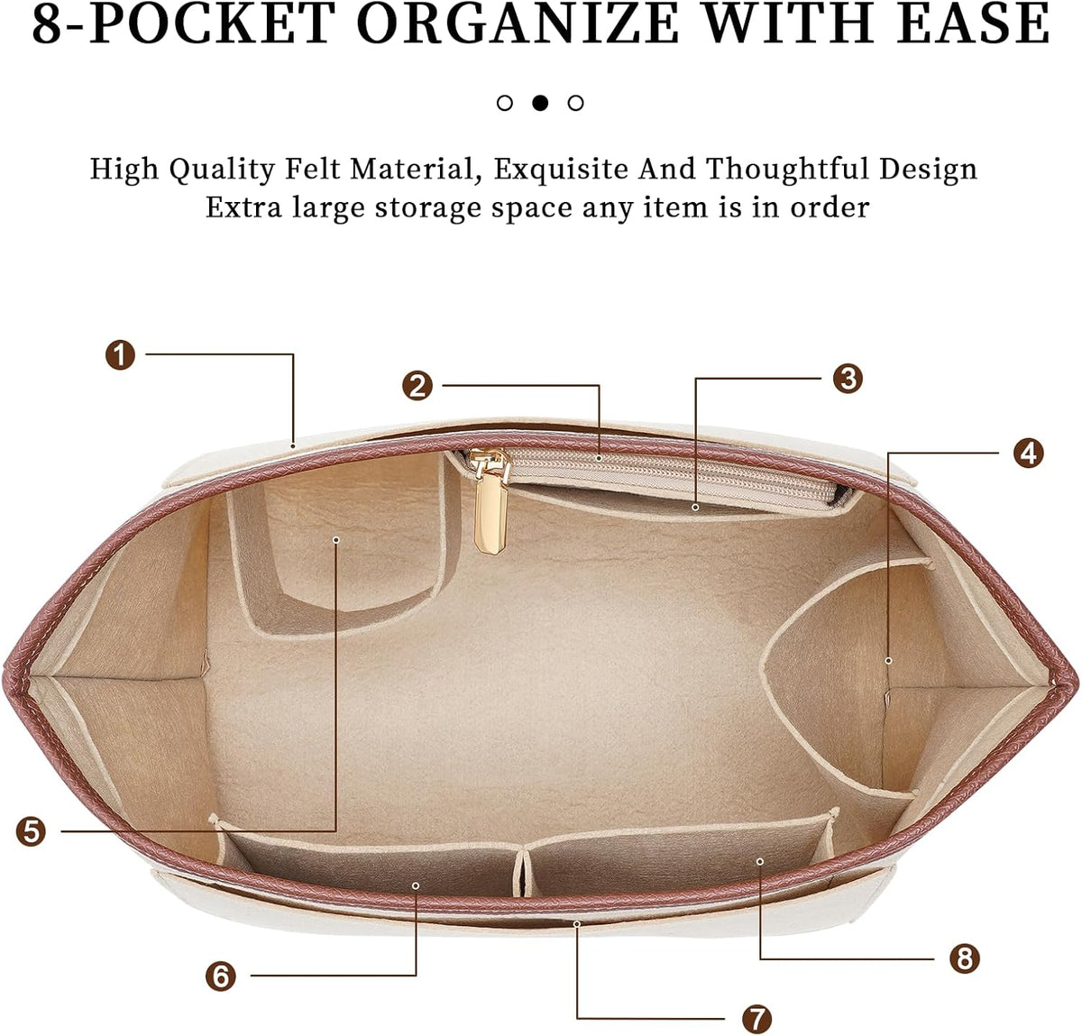 Felt Purse Organizer Insert for Longchamp Le Pliage M Bag, Handbag Leather edge Longchamp Organizer Insert with Cup Holder Tote Organize(Beige, Medium)