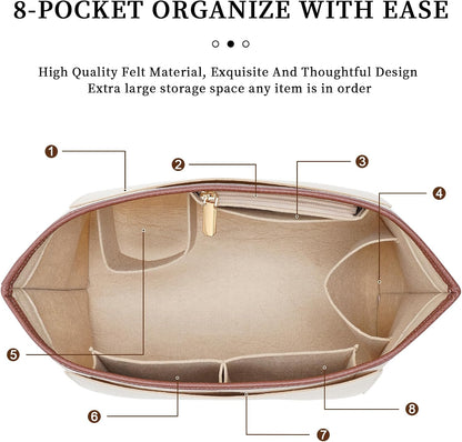 Felt Purse Organizer Insert for Longchamp Le Pliage M Bag, Handbag Leather edge Longchamp Organizer Insert with Cup Holder Tote Organize(Beige, Medium)