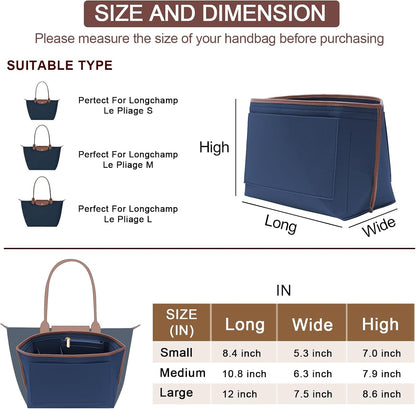 Felt Purse Organizer Insert for Longchamp Le Pliage M Bag, Handbag Leather edge Longchamp Organizer Insert with Cup Holder Tote Organize(Beige, Medium)