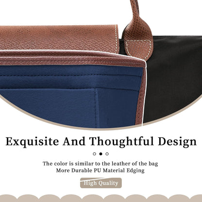 Felt Purse Organizer Insert for Longchamp Le Pliage M Bag, Handbag Leather edge Longchamp Organizer Insert with Cup Holder Tote Organize(Beige, Medium)