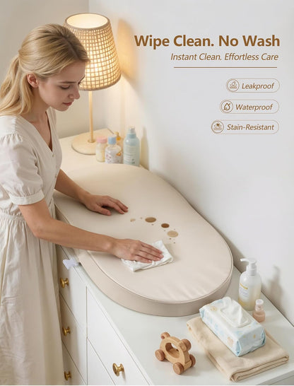 Wipeable Baby Changing Pad: Changing Pad Babies for Dresser Waterproof 31.5” * 15.7” with Removable Safety Strap for Diaper Changing on Table (Grey)