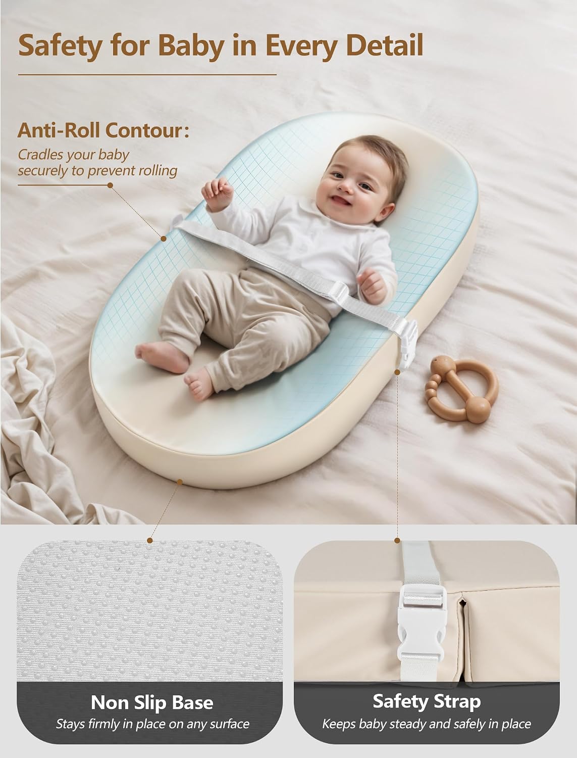 Wipeable Baby Changing Pad: Changing Pad Babies for Dresser Waterproof 31.5” * 15.7” with Removable Safety Strap for Diaper Changing on Table (Grey)