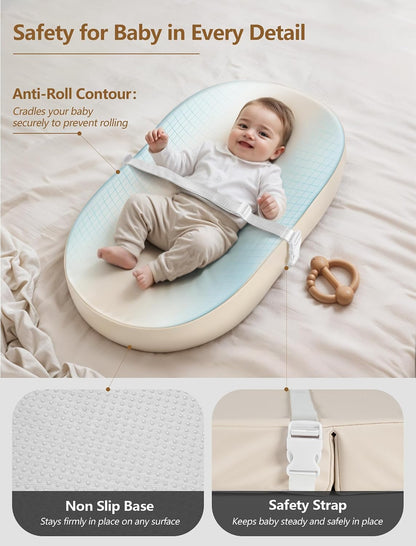 Wipeable Baby Changing Pad: Changing Pad Babies for Dresser Waterproof 31.5” * 15.7” with Removable Safety Strap for Diaper Changing on Table (Grey)