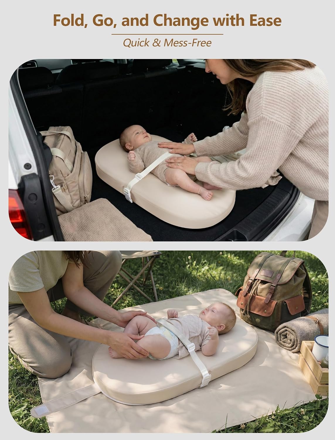 Wipeable Baby Changing Pad: Changing Pad Babies for Dresser Waterproof 31.5” * 15.7” with Removable Safety Strap for Diaper Changing on Table (Grey)