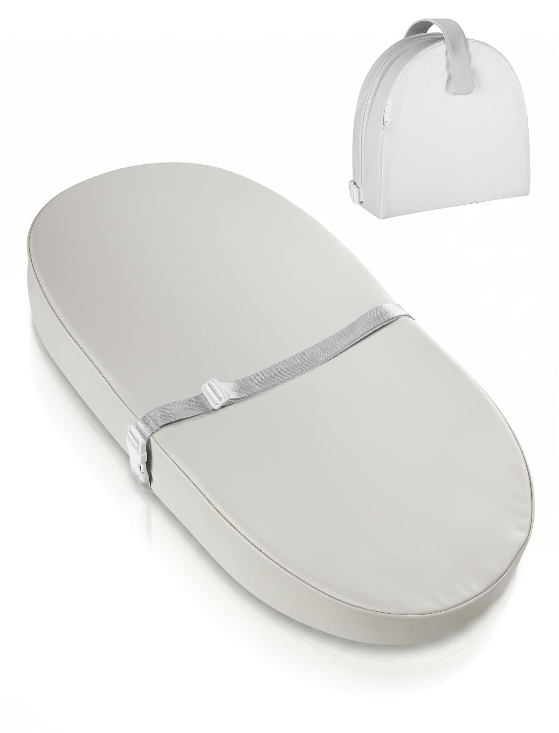 Wipeable Baby Changing Pad: Changing Pad Babies for Dresser Waterproof 31.5” * 15.7” with Removable Safety Strap for Diaper Changing on Table (Grey)