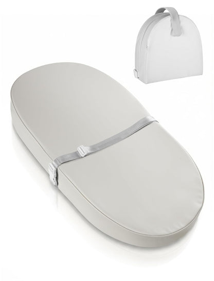 Wipeable Baby Changing Pad: Changing Pad Babies for Dresser Waterproof 31.5” * 15.7” with Removable Safety Strap for Diaper Changing on Table (Grey)
