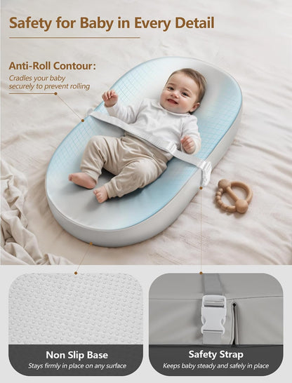 Wipeable Baby Changing Pad: Changing Pad Babies for Dresser Waterproof 31.5” * 15.7” with Removable Safety Strap for Diaper Changing on Table (Grey)