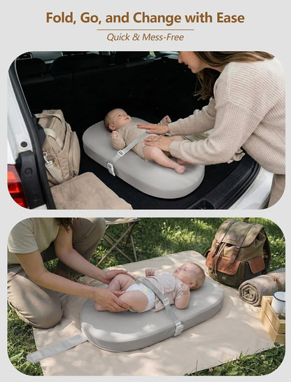 Wipeable Baby Changing Pad: Changing Pad Babies for Dresser Waterproof 31.5” * 15.7” with Removable Safety Strap for Diaper Changing on Table (Grey)