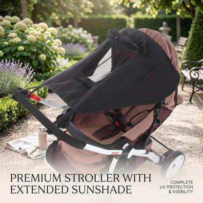 Stroller Cover, Upf50+ Waterproof Stroller Sun Shade Cover with Viewing Window for High-View Strollers, Black