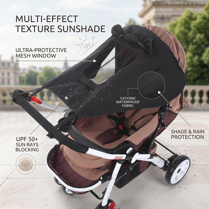 Stroller Cover, Upf50+ Waterproof Stroller Sun Shade Cover with Viewing Window for High-View Strollers, Black