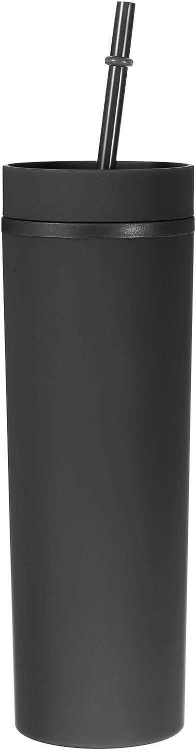 Skinny Tumbler with Lids and Straws, 16Oz Matte Light Green Skinny Tumbler Bulk, Reusable Pastel Acrylic Tumbler, Double Wall Plastic Tumbler for Cold Hot Drinks, Coffee DIY