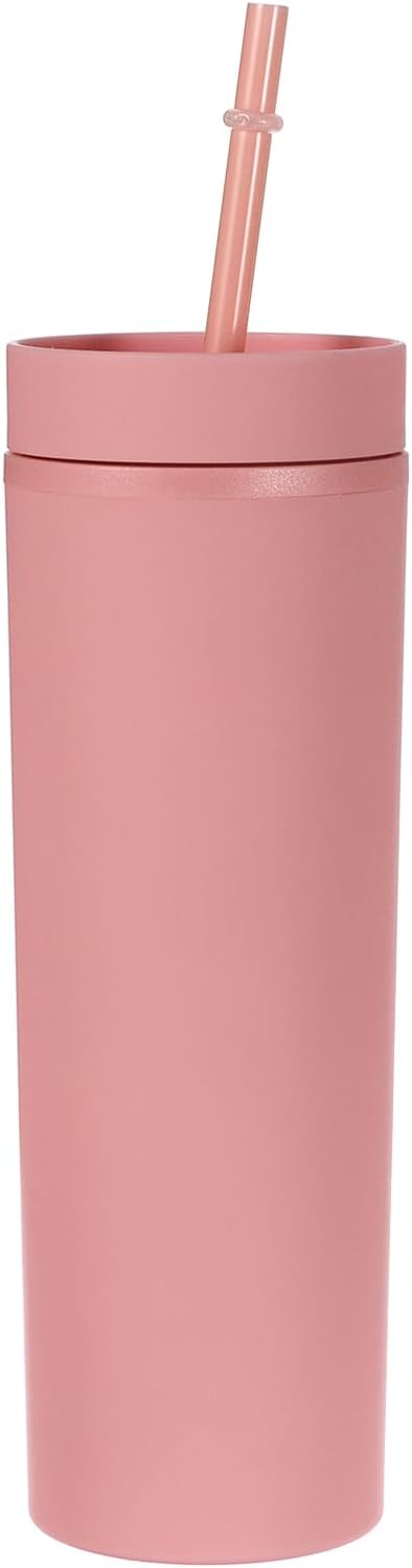 Skinny Tumbler with Lids and Straws, 16Oz Matte Light Green Skinny Tumbler Bulk, Reusable Pastel Acrylic Tumbler, Double Wall Plastic Tumbler for Cold Hot Drinks, Coffee DIY