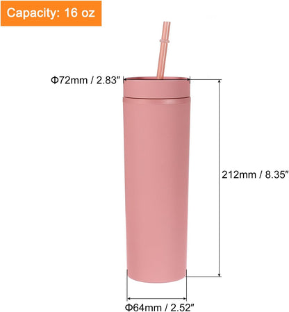 Skinny Tumbler with Lids and Straws, 16Oz Matte Light Green Skinny Tumbler Bulk, Reusable Pastel Acrylic Tumbler, Double Wall Plastic Tumbler for Cold Hot Drinks, Coffee DIY
