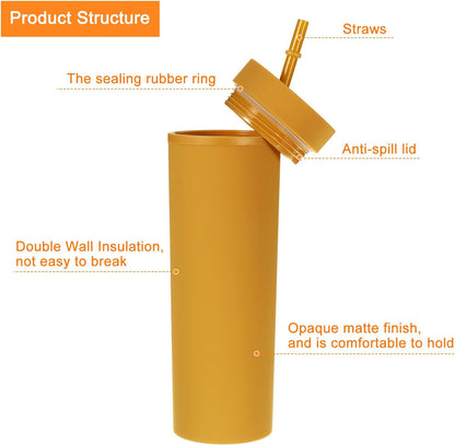 Skinny Tumbler with Lids and Straws, 16Oz Matte Light Green Skinny Tumbler Bulk, Reusable Pastel Acrylic Tumbler, Double Wall Plastic Tumbler for Cold Hot Drinks, Coffee DIY