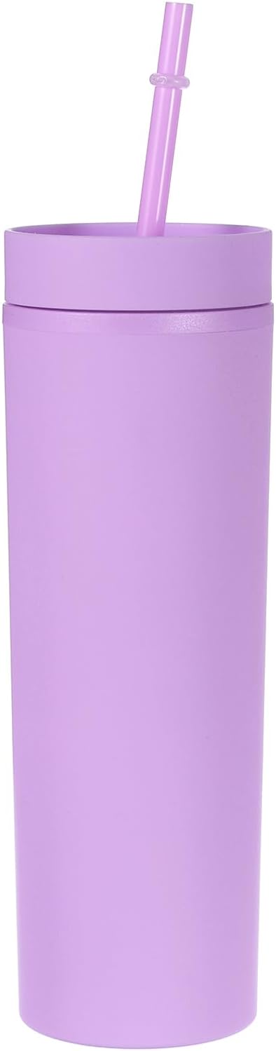 Skinny Tumbler with Lids and Straws, 16Oz Matte Light Green Skinny Tumbler Bulk, Reusable Pastel Acrylic Tumbler, Double Wall Plastic Tumbler for Cold Hot Drinks, Coffee DIY