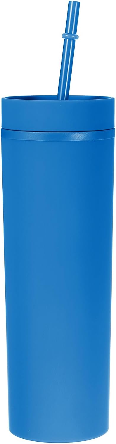 Skinny Tumbler with Lids and Straws, 16Oz Matte Light Green Skinny Tumbler Bulk, Reusable Pastel Acrylic Tumbler, Double Wall Plastic Tumbler for Cold Hot Drinks, Coffee DIY