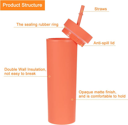 Skinny Tumbler with Lids and Straws, 16Oz Matte Light Green Skinny Tumbler Bulk, Reusable Pastel Acrylic Tumbler, Double Wall Plastic Tumbler for Cold Hot Drinks, Coffee DIY
