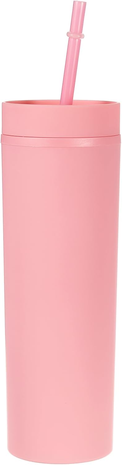 Skinny Tumbler with Lids and Straws, 16Oz Matte Light Green Skinny Tumbler Bulk, Reusable Pastel Acrylic Tumbler, Double Wall Plastic Tumbler for Cold Hot Drinks, Coffee DIY