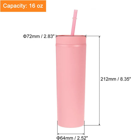 Skinny Tumbler with Lids and Straws, 16Oz Matte Light Green Skinny Tumbler Bulk, Reusable Pastel Acrylic Tumbler, Double Wall Plastic Tumbler for Cold Hot Drinks, Coffee DIY