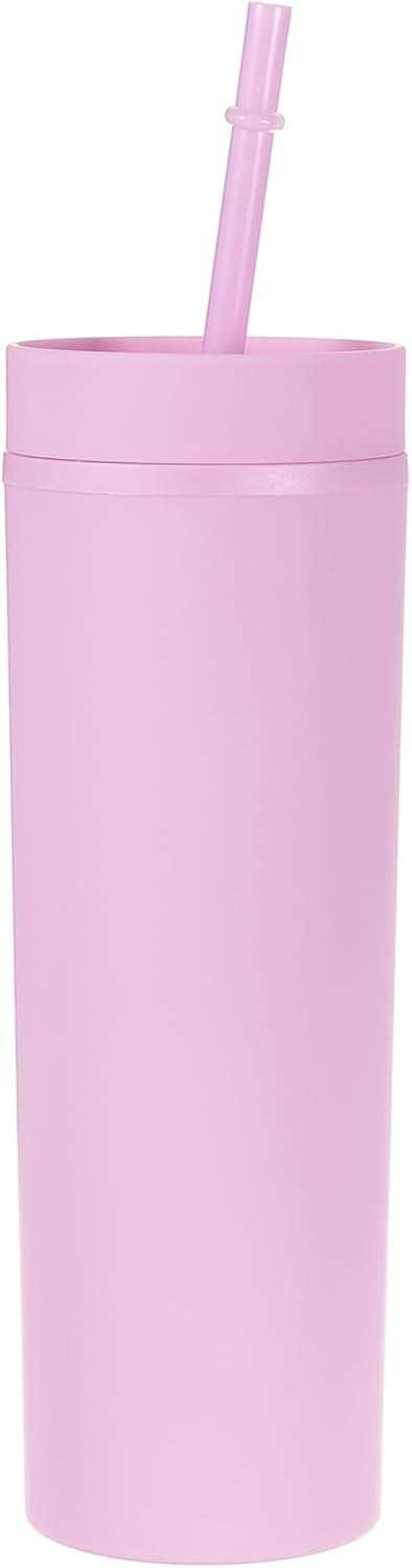 Skinny Tumbler with Lids and Straws, 16Oz Matte Light Green Skinny Tumbler Bulk, Reusable Pastel Acrylic Tumbler, Double Wall Plastic Tumbler for Cold Hot Drinks, Coffee DIY