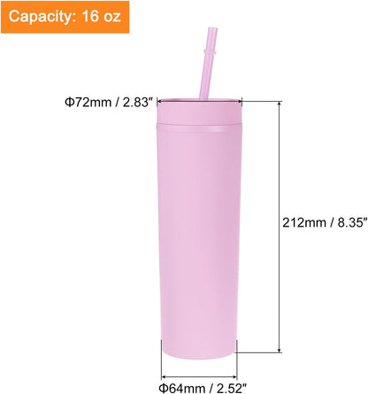 Skinny Tumbler with Lids and Straws, 16Oz Matte Light Green Skinny Tumbler Bulk, Reusable Pastel Acrylic Tumbler, Double Wall Plastic Tumbler for Cold Hot Drinks, Coffee DIY