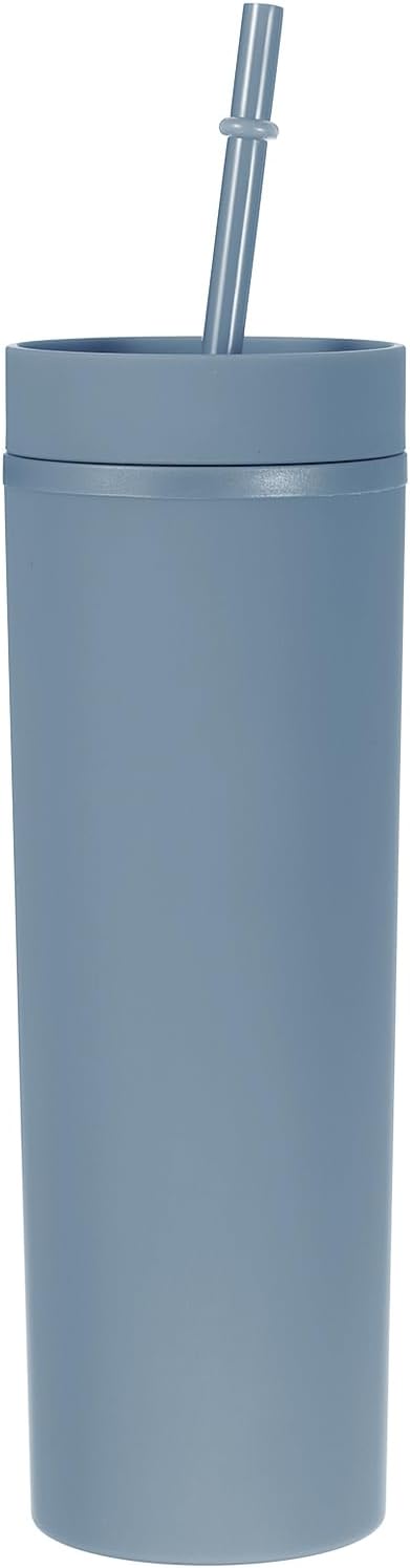 Skinny Tumbler with Lids and Straws, 16Oz Matte Light Green Skinny Tumbler Bulk, Reusable Pastel Acrylic Tumbler, Double Wall Plastic Tumbler for Cold Hot Drinks, Coffee DIY