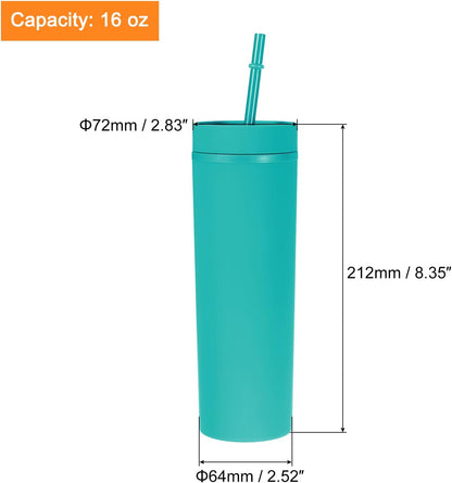 Skinny Tumbler with Lids and Straws, 16Oz Matte Light Green Skinny Tumbler Bulk, Reusable Pastel Acrylic Tumbler, Double Wall Plastic Tumbler for Cold Hot Drinks, Coffee DIY
