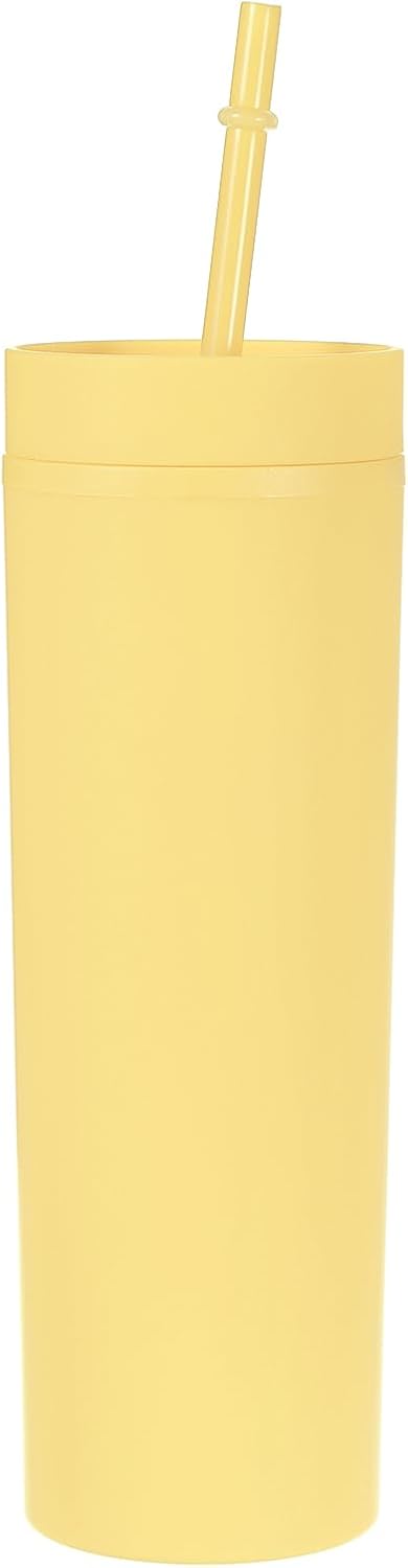 Skinny Tumbler with Lids and Straws, 16Oz Matte Light Green Skinny Tumbler Bulk, Reusable Pastel Acrylic Tumbler, Double Wall Plastic Tumbler for Cold Hot Drinks, Coffee DIY