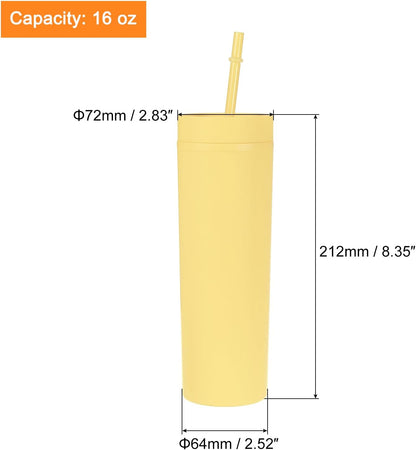 Skinny Tumbler with Lids and Straws, 16Oz Matte Light Green Skinny Tumbler Bulk, Reusable Pastel Acrylic Tumbler, Double Wall Plastic Tumbler for Cold Hot Drinks, Coffee DIY