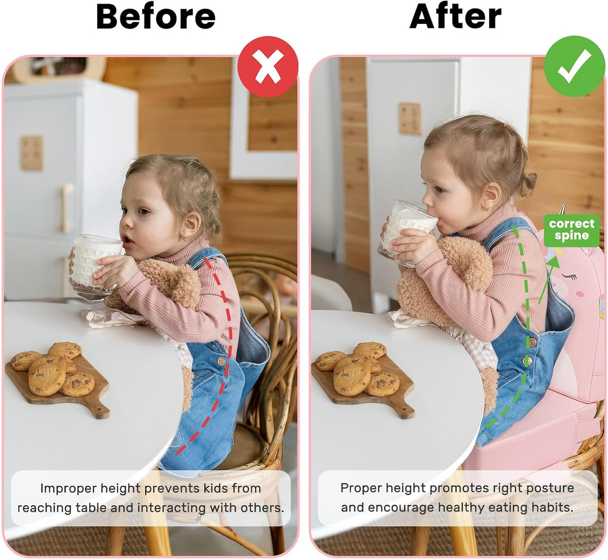 Toddler Booster Seat for Dining Table with Backrest, 4" Kids Booster Seat
