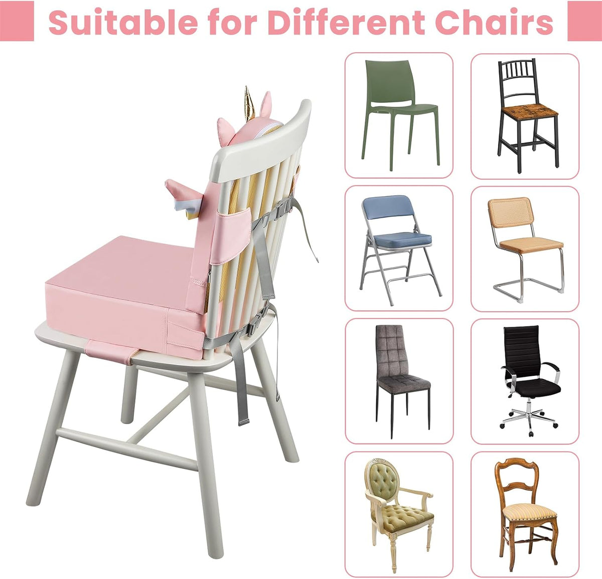 Toddler Booster Seat for Dining Table with Backrest, 4" Kids Booster Seat
