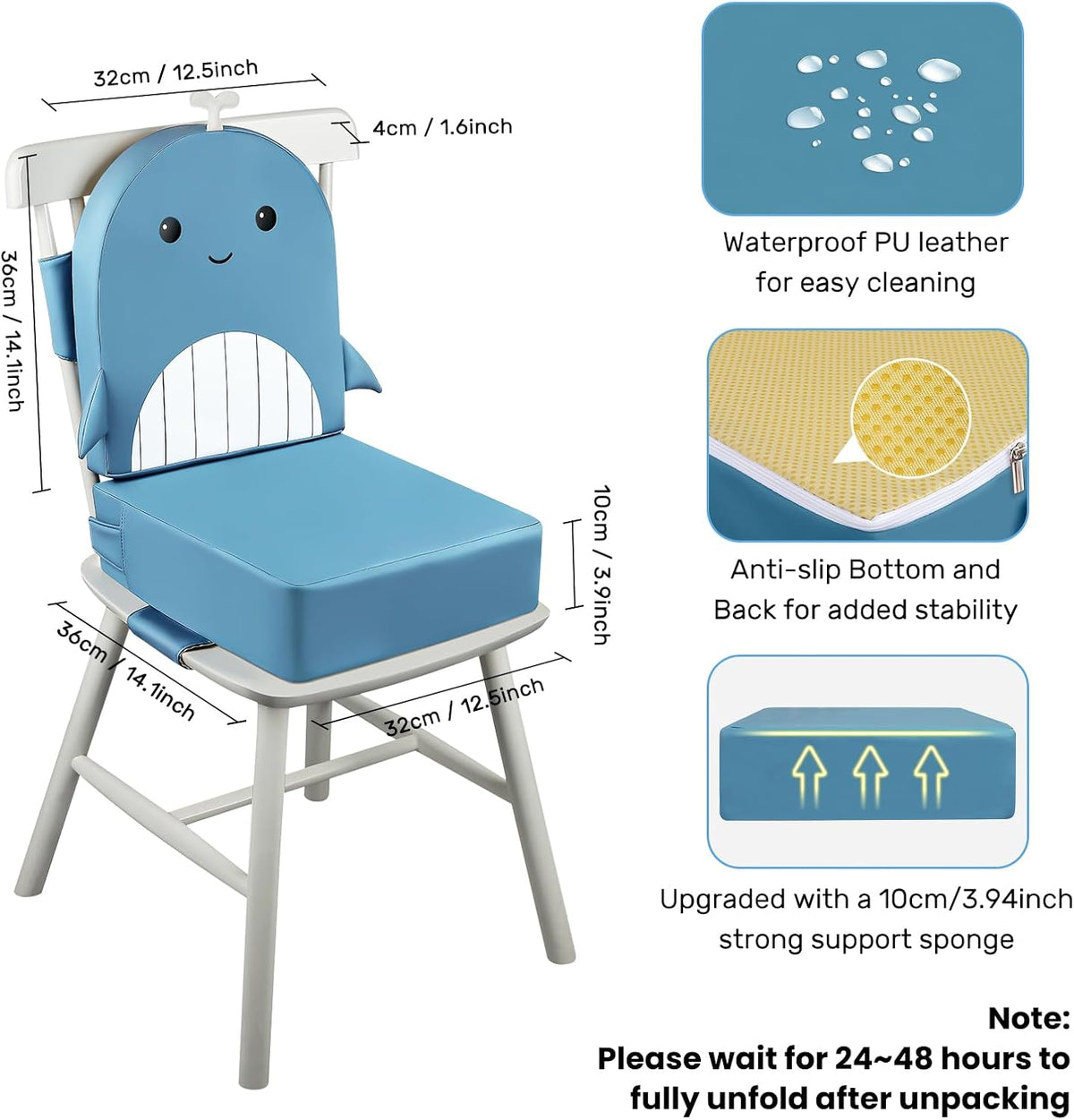 Toddler Booster Seat for Dining Table with Backrest, 4" Kids Booster Seat