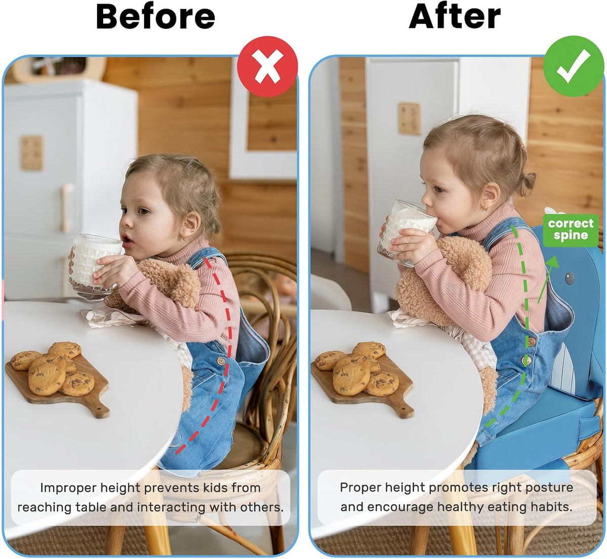 Toddler Booster Seat for Dining Table with Backrest, 4" Kids Booster Seat