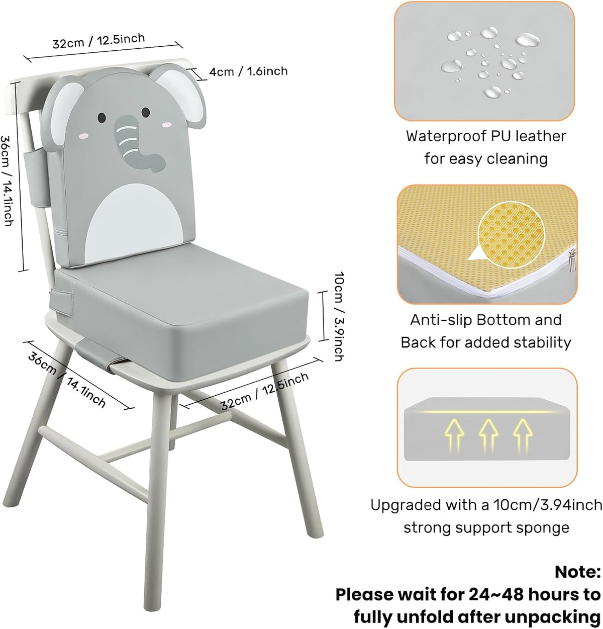 Toddler Booster Seat for Dining Table with Backrest, 4" Kids Booster Seat