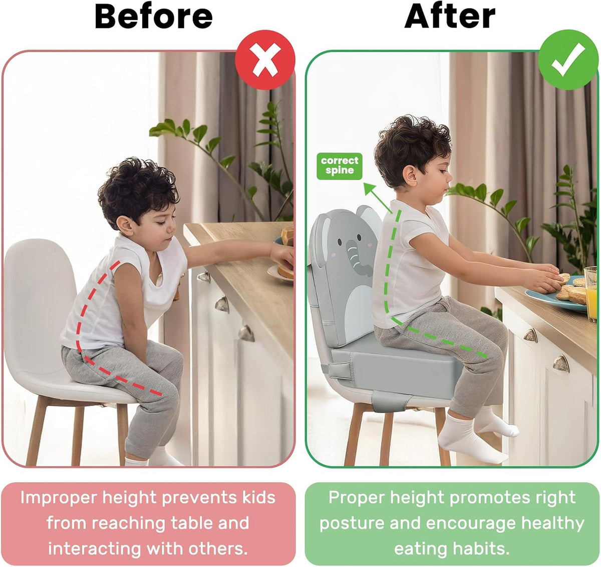 Toddler Booster Seat for Dining Table with Backrest, 4" Kids Booster Seat