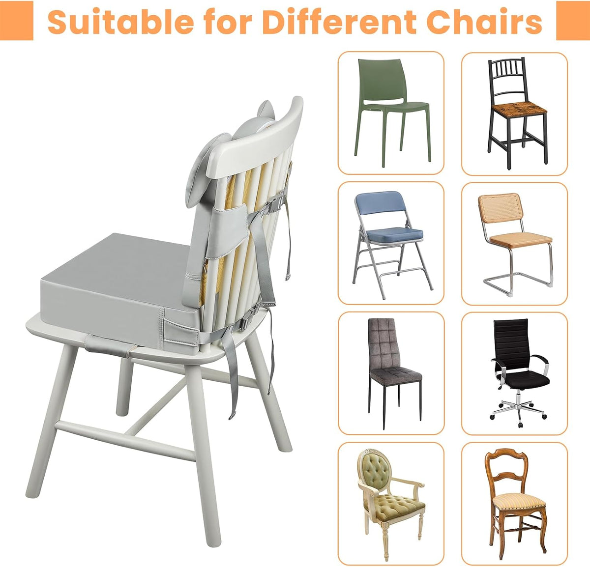 Toddler Booster Seat for Dining Table with Backrest, 4" Kids Booster Seat