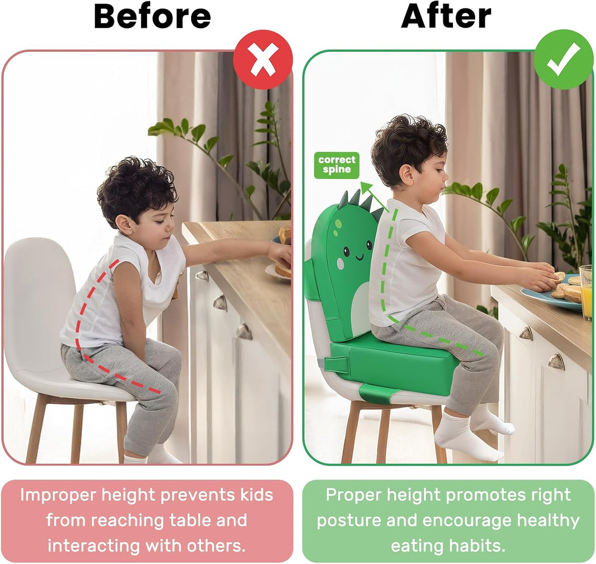 Toddler Booster Seat for Dining Table with Backrest, 4" Kids Booster Seat