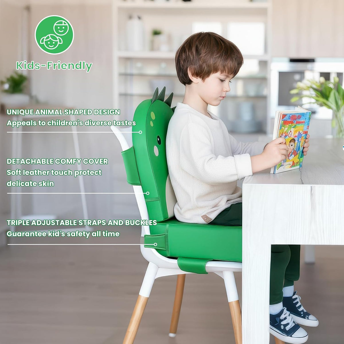 Toddler Booster Seat for Dining Table with Backrest, 4" Kids Booster Seat