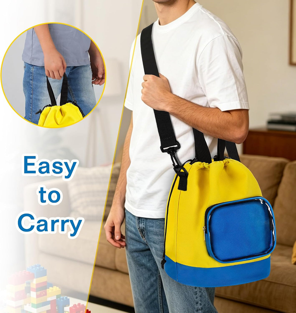 Drawstring Toy Storage Organizer Bag for Building Bricks (Large)