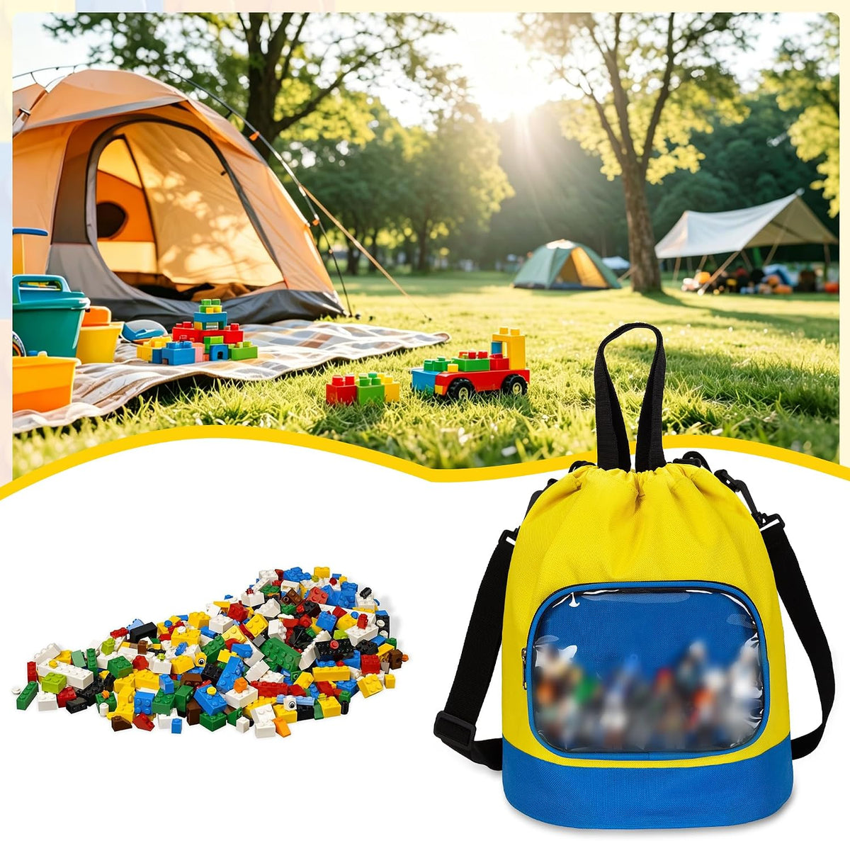 Drawstring Toy Storage Organizer Bag for Building Bricks (Large)