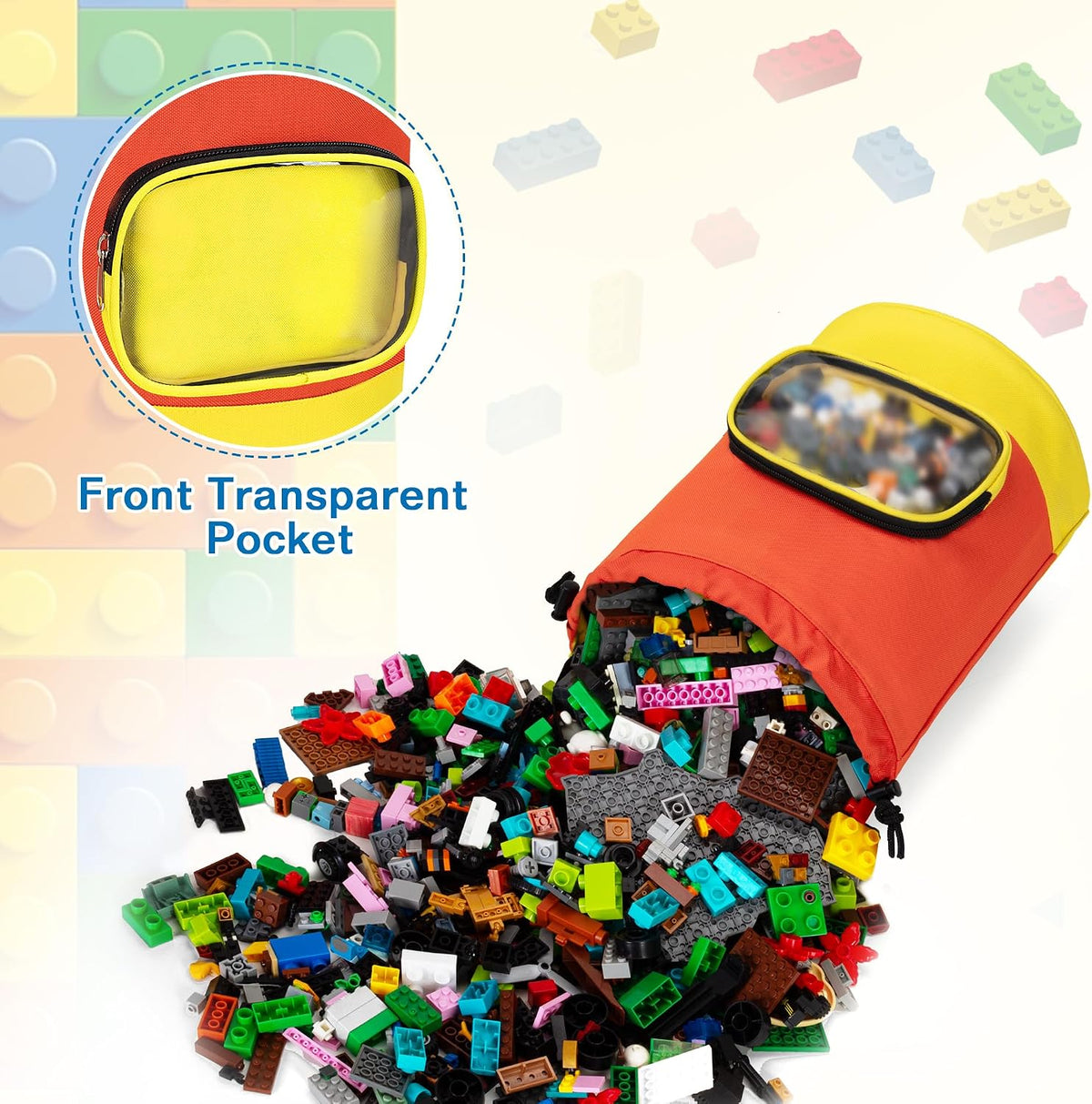 Drawstring Toy Storage Organizer Bag for Building Bricks (Large)