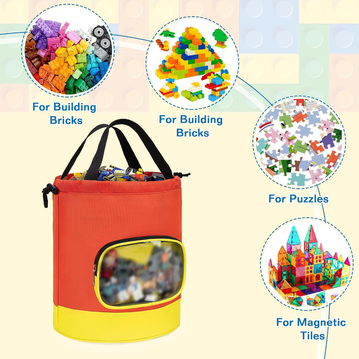 Drawstring Toy Storage Organizer Bag for Building Bricks (Large)