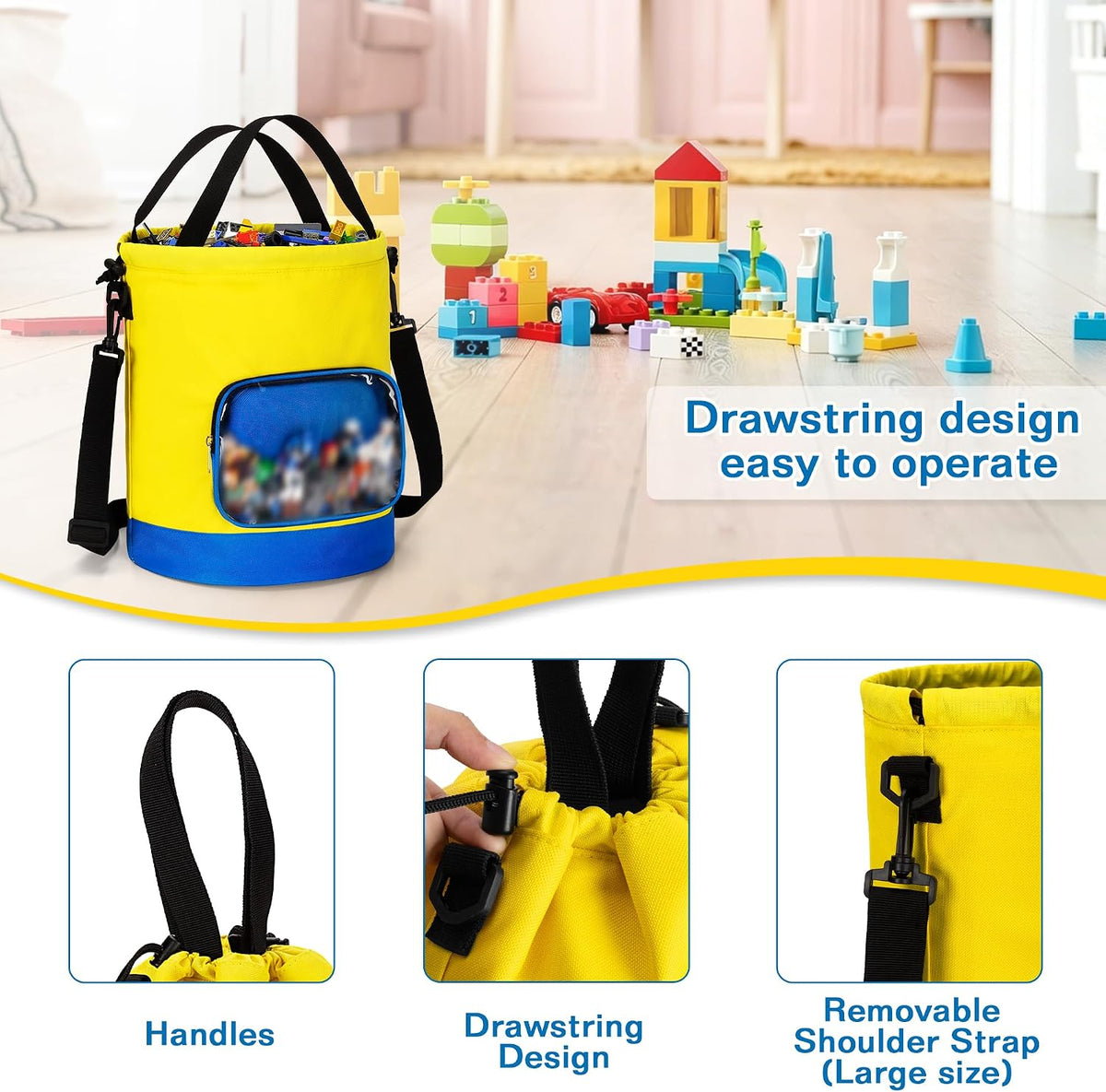 Drawstring Toy Storage Organizer Bag for Building Bricks (Large)